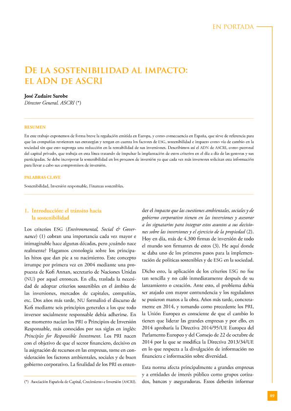De la sostenibilidad al impacto : el ADN de ASCRI / José Zudaire Sarobe