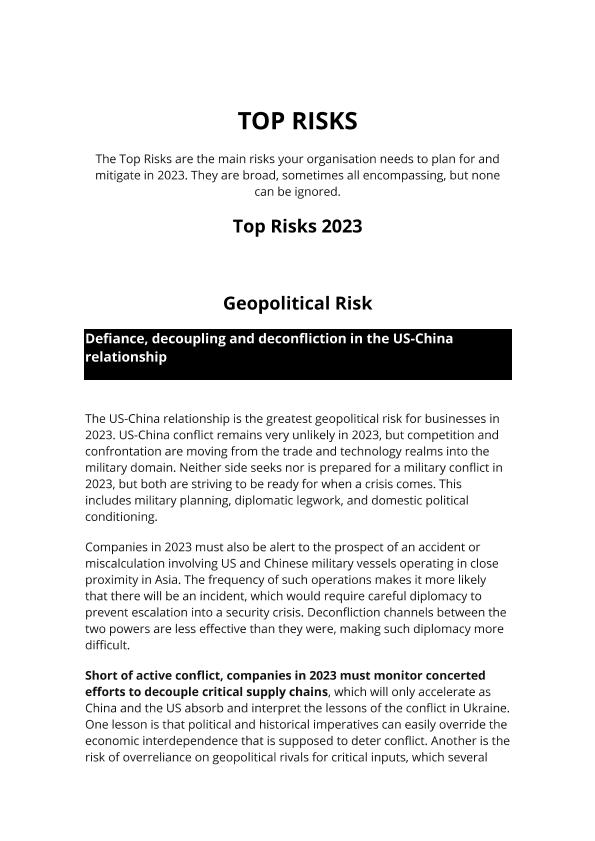 Top risks 2023