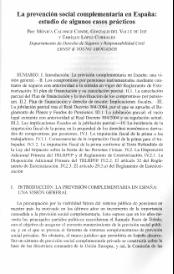 La prevención social complementaria en España estudio de algunos casos prácticos / Mónica Calonge Conde, Gonzalo del Valle de Joz y Enrique López Corrales